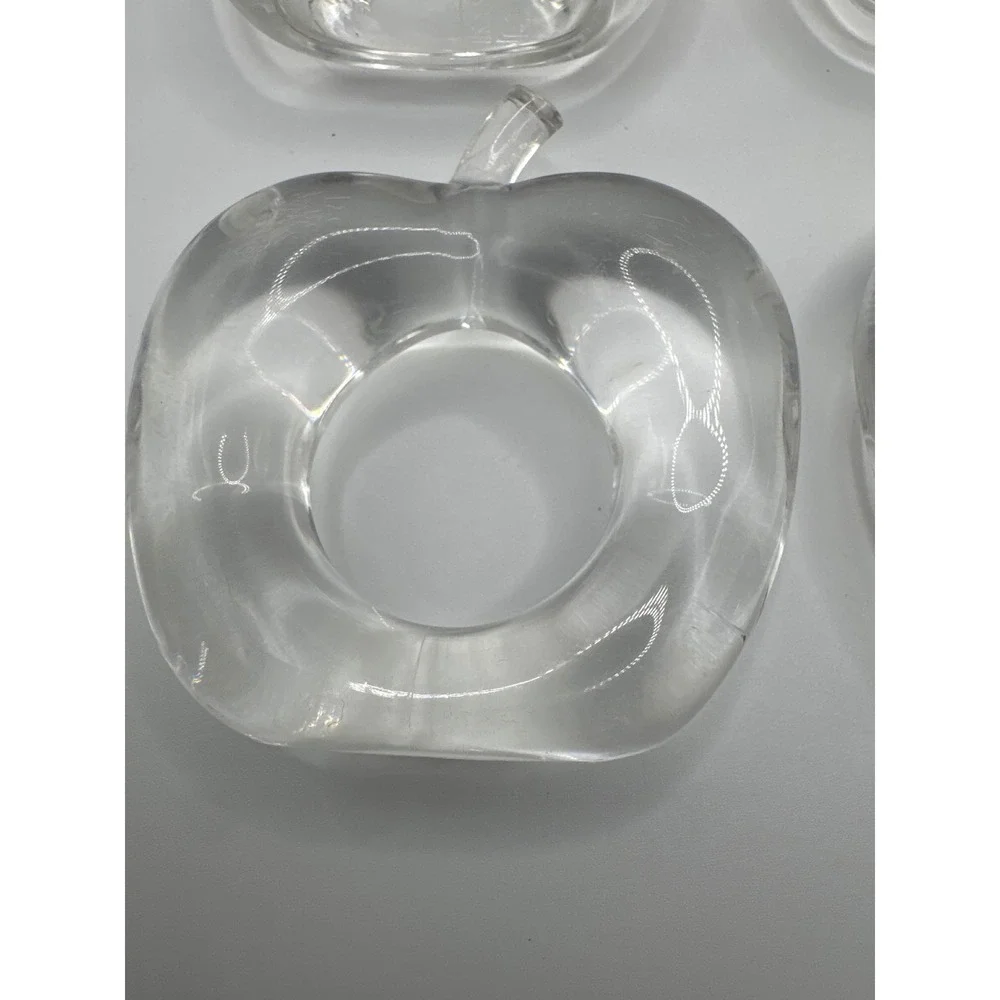 Vintage Three D Clear Acrylic Fruit Napkin Rings Set of 4 Apple Pear Lucite